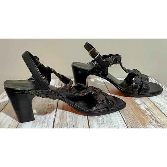 Cole Haan Black Brown Leather Block Heel Strappy Sandal Size 8.5B - Picture 3 of 8